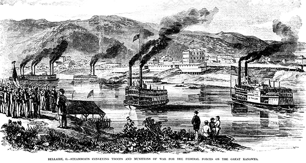 Bellair, Ohio. Owen crossed the Ohio River here on July 5, 1861 to enter Virginia, also known as the Old Dominion. Battles and Leaders).